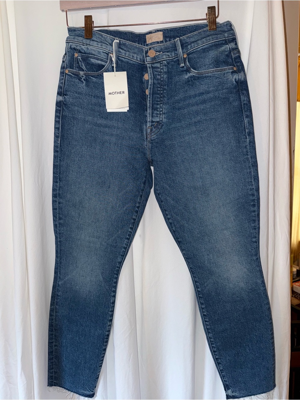 MOTHER High-Rise Medium Blue Button-Fly Jeans - Picture 2 of 5